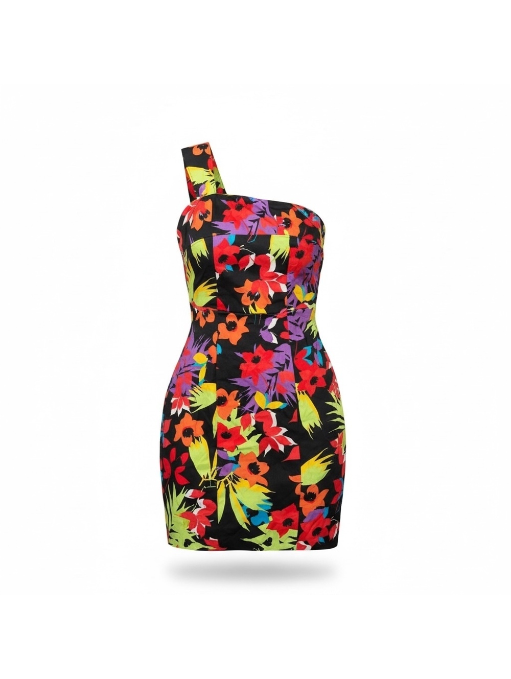 Vintage Cache Multicolor Floral One-Shoulder Mini Dress